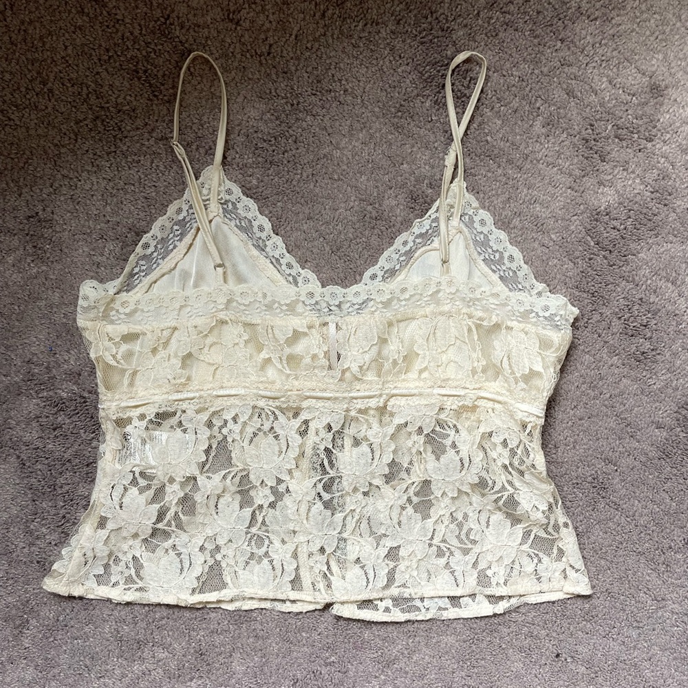 Free People Cream Lace Tie-Front Camisole Tank - Picture 2 of 3